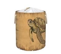 Large Laundry Basket Hamper 58L - Vintage Turtle Collapsible Storage Bin for Blankets, Kids Toys, Dirty Clothes, Tall Baby Nursery Hamper for Bedroom, Bathroom Decor, Gift Basket