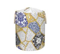 Large Laundry Basket Hamper - Blue Black Ceramic Kintsugi 58L Collapsible Storage Bin for Kids Toys, Blankets, Dirty Clothes, Tall Baby Nursery Hamper for Bathroom, Bedroom Decor, Gift Basket