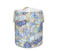 Large Laundry Basket Hamper - Blue Ceramic Kintsugi 58L Collapsible Storage Bin for Kids Toys, Blankets, Dirty Clothes, Tall Baby Nursery Hamper for Bathroom, Bedroom Decor, Gift Basket