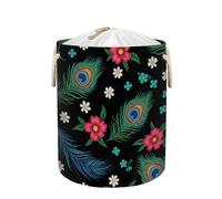 Large Laundry Basket Hamper - Bohemian Peacock Feather Collapsible Storage Bin for Dirty Clothes, Kids Toys, Blankets, 58L Tall Baby Nursery Hamper for Bathroom, Bedroom Decor, Gift Basket