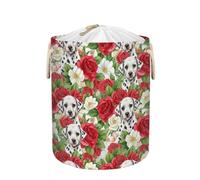 Large Laundry Basket Hamper - Dalmatian Red Roses Collapsible Storage Bin for Dirty Clothes, Kids Toys, Blankets, 58L Tall Baby Nursery Hamper for Bathroom, Bedroom Decor, Gift Basket
