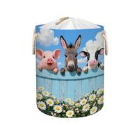Large Laundry Basket Hamper - Farm Animals Pig Donkey 58L Collapsible Storage Bin for Blankets, Kids Toys, Dirty Clothes, Tall Baby Nursery Hamper for Bathroom, Bedroom Decor, Gift Basket