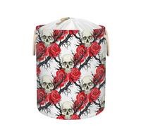 Large Laundry Basket Hamper - Gothic Skull Red Rose Collapsible Storage Bin for Dirty Clothes, Kids Toys, Blankets, 58L Tall Baby Nursery Hamper for Bathroom, Bedroom Decor, Gift Basket