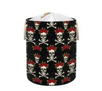 Large Laundry Basket Hamper - Gothic Skull Red Roses Collapsible Storage Bin for Dirty Clothes, Kids Toys, Blankets, 58L Tall Baby Nursery Hamper for Bathroom, Bedroom Decor, Gift Basket
