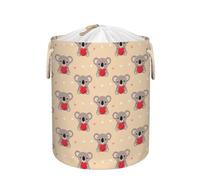 Large Laundry Basket Hamper - Koala Red Heart Collapsible Storage Bin for Dirty Clothes, Kids Toys, Blankets, 58L Tall Baby Nursery Hamper for Bathroom, Bedroom Decor, Gift Basket