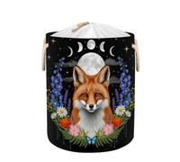 Large Laundry Basket Hamper - Moon Phase Fox Floral Collapsible Storage Bin for Kids Toys, Blankets, Dirty Clothes, Tall 58L Baby Nursery Hamper for Bathroom, Bedroom Decor, Gift Basket