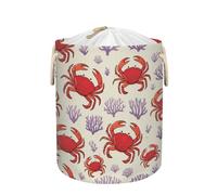 Large Laundry Basket Hamper - Red Crab Coral Collapsible Storage Bin for Dirty Clothes, Kids Toys, Blankets, 58L Tall Baby Nursery Hamper for Bathroom, Bedroom Decor, Gift Basket