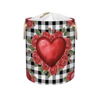 Large Laundry Basket Hamper - Red Heart Roses Collapsible Storage Bin for Dirty Clothes, Kids Toys, Blankets, 58L Tall Baby Nursery Hamper for Bathroom, Bedroom Decor, Gift Basket