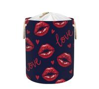 Large Laundry Basket Hamper - Red Lips Collapsible Storage Bin for Dirty Clothes, Kids Toys, Blankets, 58L Tall Baby Nursery Hamper for Bathroom, Bedroom Decor, Gift Basket