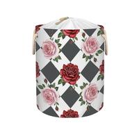 Large Laundry Basket Hamper - Red Rose Checkered Collapsible Storage Bin for Dirty Clothes, Kids Toys, Blankets, 58L Tall Baby Nursery Hamper for Bathroom, Bedroom Decor, Gift Basket