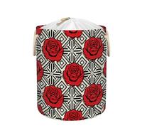 Large Laundry Basket Hamper - Red Rose Geometric Collapsible Storage Bin for Dirty Clothes, Kids Toys, Blankets, 58L Tall Baby Nursery Hamper for Bathroom, Bedroom Decor, Gift Basket