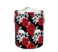 Large Laundry Basket Hamper - Red Roses Skull Collapsible Storage Bin for Dirty Clothes, Kids Toys, Blankets, 58L Tall Baby Nursery Hamper for Bathroom, Bedroom Decor, Gift Basket