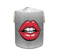 Large Laundry Basket Hamper - Retro Red Lips Collapsible Storage Bin for Dirty Clothes, Kids Toys, Blankets, 58L Tall Baby Nursery Hamper for Bathroom, Bedroom Decor, Gift Basket