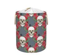 Large Laundry Basket Hamper - Skull Red Rose Collapsible Storage Bin for Dirty Clothes, Kids Toys, Blankets, 58L Tall Baby Nursery Hamper for Bathroom, Bedroom Decor, Gift Basket