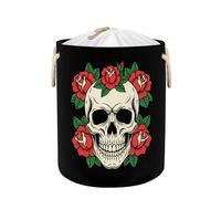 Large Laundry Basket Hamper - Skull Red Roses Retro Collapsible Storage Bin for Dirty Clothes, Kids Toys, Blankets, 58L Tall Baby Nursery Hamper for Bathroom, Bedroom Decor, Gift Basket