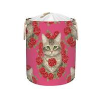 Large Laundry Basket Hamper - Tabby Cat Red Roses Collapsible Storage Bin for Dirty Clothes, Kids Toys, Blankets, 58L Tall Baby Nursery Hamper for Bathroom, Bedroom Decor, Gift Basket