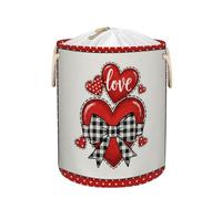 Large Laundry Basket Hamper - Valentine Red Heart Collapsible Storage Bin for Dirty Clothes, Kids Toys, Blankets, 58L Tall Baby Nursery Hamper for Bathroom, Bedroom Decor, Gift Basket