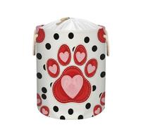 Large Laundry Basket Hamper - Valentine Red Paw Print Collapsible Storage Bin for Dirty Clothes, Kids Toys, Blankets, 58L Tall Baby Nursery Hamper for Bathroom, Bedroom Decor, Gift Basket
