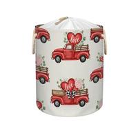 Large Laundry Basket Hamper, Valentine Red Truck Collapsible Storage Bin for Dirty Clothes, Kids Toys, Blankets, 58L Tall Baby Nursery Hamper for Bathroom, Bedroom Decor, Gift Basket