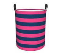 Large Laundry Basket, Hot Pink and Navy Stripes Collapsible Laundry Hamper Dirty Clothes Washing Bin for College Dorm Storage Essentials