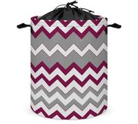 Large Laundry Basket, Modern Burgundy, Grey, White, Zig Zag Collapsible Laundry Hamper with Drawstring Dirty Clothes Washing Bin for College Dorm Storage Essentials