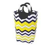Large Laundry Basket, Modern, Navy Blue, Yellow and White Zig Zag Collapsible Laundry Hamper Dirty Clothes Washing Bin for College Dorm Storage Essentials