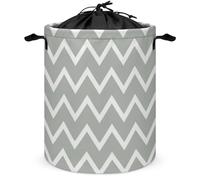 Large Laundry Basket, Silver Gray Zig Zag Chevron Collapsible Laundry Hamper with Drawstring Dirty Clothes Washing Bin for College Dorm Storage Essentials