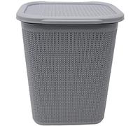 Large Laundry Basket with Flip Lid Knit Design Plastic Hamper Washing Baskets Freestanding Sturdy Tall Laundry Sorter Bin Storage Basket Linen Clothes Box (50L, Grey)