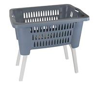 Large Laundry Basket with Folding Legs - 38L Raised Washing Basket Bin with Handles - Sturdy Plastic Laundry Hamper - Space-Saving & No Bending Design - 38L Capacity, 60 x 40 x 60cm