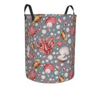 Large Laundry Basket with Handles - Hot Pink Scalloped Coral Dirty Clothes Hamper for Bedroom Aesthetic