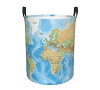 Large Laundry Basket World Map Foldable Laundry Hamper Waterproof Collapsible Washing Bin Clothes Bag Freestanding Dirty Clothes Hampers for Laundry, Bedroom, Dorm