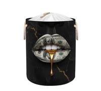Large Laundry Hamper Basket - Dollar Bill Lips 58L Collapsible Storage Bin for Blankets, Kids Toys, Dirty Clothes, Tall Baby Nursery Hamper for Bathroom, Bedroom Decor, Gift Basket