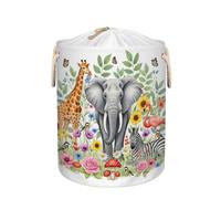 Large Laundry Hamper Basket - Elephant Giraffe Zebra 58L Collapsible Storage Bin for Blankets, Kids Toys, Dirty Clothes, Tall Baby Nursery Hamper for Bathroom, Bedroom Decor, Gift Basket