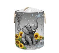 Large Laundry Hamper Basket - Elephant Sunflower 58L Collapsible Storage Bin for Blankets, Kids Toys, Dirty Clothes, Tall Baby Nursery Hamper for Bathroom, Bedroom Decor, Gift Basket