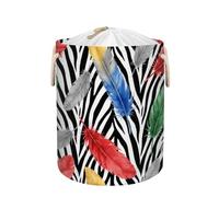 Large Laundry Hamper Basket - Feather Zebra Stripes 58L Collapsible Storage Bin for Blankets, Kids Toys, Dirty Clothes, Tall Baby Nursery Hamper for Bathroom, Bedroom Decor, Gift Basket