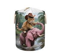 Large Laundry Hamper Basket - Funny Cowboy Cat Elephant 58L Collapsible Storage Bin for Blankets, Kids Toys, Dirty Clothes, Tall Baby Nursery Hamper for Bathroom, Bedroom Decor, Gift Basket