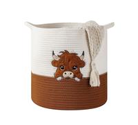 Large Laundry Hamper Blanket Baskets for Living Room, Highland Cow Storage Baskets for Toys Organizer Woven Cotton Rope Basket for Kids, Clothes Hamper with Embroidery Highland Cow Decor for Nursery