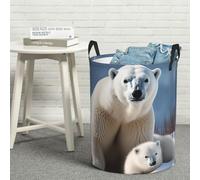 Large Laundry Hamper Freestanding Polar Bear Laundry Basket Collapsible Waterproof Clothes Hamper Storage Basket Dirty Clothes in Living Room Bathroom Bedroom
