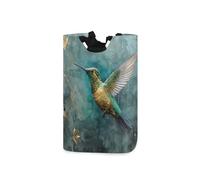 Large Laundry Hamper, Spring Green Hummingbird Laundry Basket Foldable Clothes Bag with Handle Foldable Washing Bin