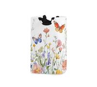 Large Laundry Hamper, Watercolor Spring Butterfly Laundry Basket Foldable Clothes Bag with Handle Foldable Washing Bin