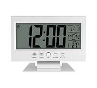 Large LCD Display Digital Sound Sensor Table Desk Alarm Clock With Smart Nightlight And Snooze Time/Date/Temperature Display(Silver)
