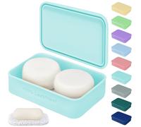 Large Leakproof Travel Soap Case, Silicone Shampoo Bar Soap Dish Holder with Drainage Layer, Travel Soap Container, Portable Bar Soap Box for Shower, Traveling, Gym, Bathroom (Mint Green)