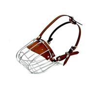 Large Leather & Metal Basket Dog Muzzle | Fits Amstaff, Pitbull, Staffy | Strong Metal - Comfortable Leather (SB1, Silver/Brown)