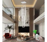 Large LED Chandelier for Modern Stairs - Aluminum Pendant Light with Remote Control Decorative Ceiling Lamp High Ceilings in Restaurants Living Rooms Hotels & Villas