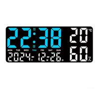 Large LED Digital Wall Clock with Temperature Humidity Display, Dual Alarm Night Light, Adjustable Brightness for Bedroom Living Room, Black(F)