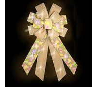 Large LED Easter Wreath Bows, LED Light Spring Colorful Eggs Bows for Wreath for Easter Party Indoor Outdoor Burple Decorative Bows Easter Eggs Dot Tree Bows for Front Door Decorations
