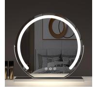 Large LED Lighted Vanity Mirror - Rechargeable Illuminated Makeup Mirror with 3 Color Dimming & Touch Control Perfect for Bedroom & Dressing Room - Sleek Silver Finish