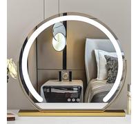 Large LED Makeup Mirror with Touch Control 3 Color Lighting Aesthetic Table Mirror for Bedroom/Vanity 40/50/60cm Size Elegant Gold Finish Perfect for Makeup and Beauty Routine.