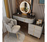 Large LED Makeup Vanity Desk Set with Adjustable Cabinet & Cushioned Stool 3 Lighting Modes Elegant Dressing Table for Bedroom or Studio - Black & Gold 100cm/39in