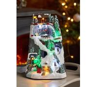 Large LED Musical Christmas Animated Winter Snow Mountain Ski Scene 30 x 20cm - Plays a Medley of Christmas Tunes